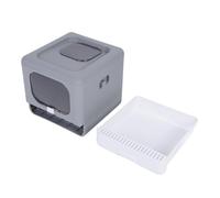 AMONIDA Foldable Cat Litter Box, Enclosed Large Square Top Entry Kitty Litter Box, Odor Control Container with Guard, Ideal for Cats Up to 16.5lb with Scoop (Classic Gray)