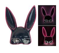 AMONIDA Glowing Bunny Mask, Half Face Rabbit Mask, with 4 Lighting Modes Steady Slow Fast Blinking, Ideal for Halloween Party Dance Show (Black)