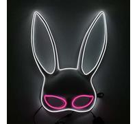 AMONIDA Glowing Bunny Mask, Half Face Rabbit Mask, with 4 Lighting Modes Steady Slow Fast Blinking, Ideal for Halloween Party Dance Show (White)
