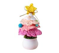 AMONIDA Handmade Crochet Christmas Tree, Mini Crochet Xmas Tree, Small Knit Xmas Decor with Wool Plastic for Home, Office, Mall Store & Holiday Decorations (B)