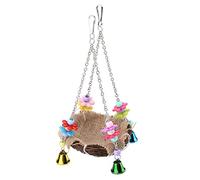 AMONIDA Hanging Bird with Bells, Rattan Chew Toy (Small Size: Fits Paws | Cage perch, safe for feathered friends, multifunctional design