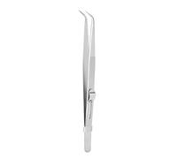 AMONIDA Jewelry Tweezers with Lock and Anti-Slip Design for Gem Identification, Durable Stainless Steel, Straight 164mm (Curved Tweezers)