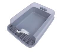 AMONIDA Large Cat Litter Box, Open Top Easy to Clean Semi Enclosed Design, Litter Spillage Prevention Box with Scoop, Ideal for Kittens and Big Cats (Light Gray)