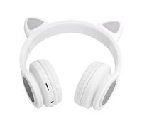 AMONIDA LED Cat Ear Bluetooth Headset Stylish Noise Reduction Wireless Headphones for Teens and Young Adults with Microphone (White)