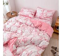 AMONIDA Marbled Polyester Bedding Set Soft Comfortable Quilt Cover Pillowcase 3Pcs for EU Double Size Bedroom White (Marble-pink)