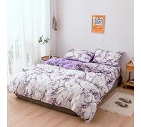AMONIDA Marbled Polyester Bedding Set Soft Comfortable Quilt Cover Pillowcase 3Pcs for EU Double Size Bedroom White (Marble-Purple)