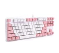 AMONIDA Mechanical Gaming Keyboard 87 Key Mixed Light with Multimedia Buttons for Desktop Laptop, Made of ABS, Pink and White, Long Service Life (Pink)