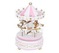 AMONIDA MerryGoRound Music Box Carousel Vibrant Decor for Girls and Kids Birthday Parties (white pink mixed color)