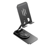 AMONIDA Metal Cell Phone Holder Foldable 360°Rotation Adjustable Height for Tablets and Smartphones Portable Design (Black)