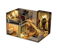 AMONIDA Miniature Dollhouse Kit, Well Made Composite Wood Assembly Model Toy for Hand Eye Coordination and Spatial Understanding, with Romantic Details for Family Bonding and Fun