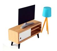 AMONIDA Miniature TV Set with Cabinet, Blue Lamp