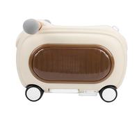 AMONIDA Ride On Luggage, 20L Toddler Rolling Suitcase with Wheels Music Lights, Multi Modes Anti Tipping Travel Suitcase for Kids, with Leash Shoulder Strap 90° Folding Footrest (Beige)