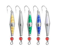 AMONIDA Saltwater Trolling Spoons Multi Functional High Reflectivity Fishing Lures for Spanish Mackerel Tuna 5 Pack Iron Brass 59x14.8mm (2.6 * 8 * 9 * 10 5.9cm6.4g/2.32in0.226oz)