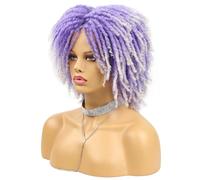 AMONIDA Short Synthetic Dreadlock Wigs Soft Afro Bob Twist Hair Braided Wig for Men Women, Breathable and Adjustable Hair Cap for (Light Purple)
