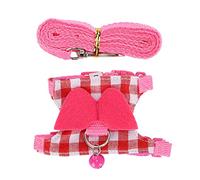 AMONIDA Small Pet Harness Set Pink Plaid Soft Cotton Vest Leash for Ferret Chinchilla Squirrel 100% (S)