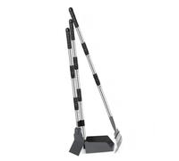 AMONIDA Stainless Steel Poop Scooper Set with 37 Inch Long Handles, (Black) | Anti Stick Tray Rake and Spade, Easy Clean No Bend Pet Waste Removal Tool for Large Dogs