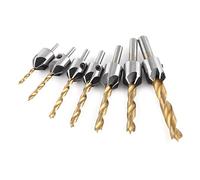AMONIDA Steel Countersink Drill Bit Set for Woodworking and Carpentry - 10 Sizes From 3mm to 10mm, Durable Carbon Steel Construction (7-piece set + small wrench (3-10mm))