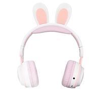 AMONIDA Wireless Rabbit Ear Headphones for Children Comfortable Bluetooth 5.0 Kids Headset with Colorful LED Lights for Audiobooks Learning (White Pink)