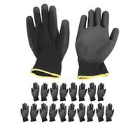 AMONIDA Work Gloves 10 Pairs PU Coated Durable Anti Static Safety for Assembly and Inspection Tasks Black Nylon (Black 8M)