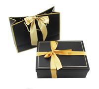 Amonk Black Gift Boxes for Presents 9.8x7x3.3 inch - Premium Sturdy Cardboard Folding Gift Box with Gold Ribbon, Wrapping Gift Boxes for Jewelry, Wedding Favors, Birthday Party