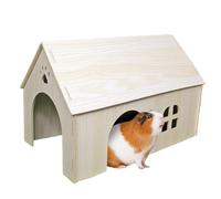 Amonk Guinea Pig Hideout 15x9x10 inch Large Size Wooden House with Window and Roof Wood Hut Habitats Decor for Bunny, Chinchillas, Dwarf Rabbits, Hamsters, and Other Small Pet Animals