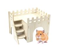 Amonk Hamster Hideout 8x6x6 inch Wooden House Small Wood Hut Habitats Decor with Climbing Ladder for Bunny, Chinchillas, Dwarf Rabbits, and Other Small Pet Animals
