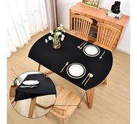Amonsa Oval Black Fitted Tablecloth with Elastic, 48x72 inch, Polyester/Spandex Blend, Table Protector, Solid Black, Machine Washable
