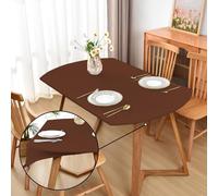 Amonsa Oval Brown Fitted Tablecloth with Elastic 42x60 inch for Oval Tables Washable Stretchy Spandex Fabric Table Cover Cloth Not Vinyl Table Protector