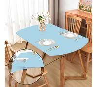 Amonsa Oval Dusty Blue Fitted Tablecloth with Elastic 42x60 inch for Oval Tables Washable Stretchy Spandex Fabric Table Cover Cloth Not Vinyl Table Protector