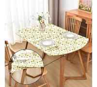Amonsa Oval Fall Table Cloth Fitted Tight Stretchy Fabric Dining Table Cover Protector: Washable Elastic Tablecloth No Slip for Holiday Party Green and Gold Leaf 48x72 Inch