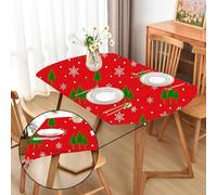 Amonsa Oval Fitted Christmas Tree Table Cloth for New Year：Red Winter Holiday Tablecloth Washable Outdoor Spandex Table Cover with Snowflake 42x60 Inch