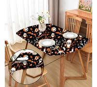 Amonsa Oval Halloween Tablecloth Fitted Elastic Table Cover: Anti-Wrinkle Washable Fabric Orange Tablecloths for Party Banquet Cute Ghost 42x60 Inch
