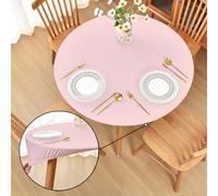 Amonsa Round Fitted Tablecloth with Elastic Edge:Not Vinyl Tight Stretchy Fabric Table Cover Washable Anti-Wrinkle Table Cloth for Outdoor Party Table Protector Pink 60 Inch