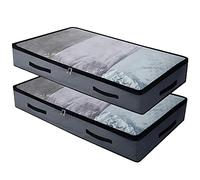 Amonsen 2 Pcs Shallow Soft Underbed Storage Bags with 14cm High & Clear Zippered Cover, Dustproof & Durable Material, Thin Under Bed Storage Organizer Bags