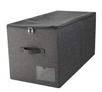 Amonsen 60L Extra Large Size Folding Storage Boxes, 3-Side Zip Lid & 2 Handles, Label Pocket, Good for Store Blankets Duvets Down Jackets, Beddings, Black Gray