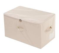 Amonsen Large Fabric Storage Bins with Lids, 60L Large Storage Boxes with Lids, Fits Wardrobe Closet Shelves Clothing Blankets Organizer, Washable& Label Pocket, Stackabel, Beige