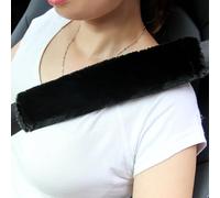 Amooca Soft Faux Sheepskin Seat Belt Shoulder Pad for a More Comfortable Driving, Compatible with Adults Youth Kids - Car, Truck, SUV, Airplane,Carmera Backpack Straps 2 Packs Black