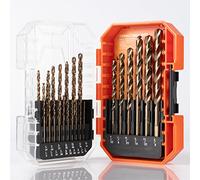 AMOOLO Cobalt Drill Bit Set 23Pcs (1/16"-3/8"), M35 High Speed Steel Metal Drill Bits Jobber Length for Hardened Metal, Stainless Steel, Cast Iron, Plastic and Wood