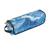 Amooorous 2-in-1 Curling Iron Travel Case with Removable Heat Resistant Mat Double-Layer Travel Carrying Case for Hot Tools Curling Iron Flat Irons Hair Volumizer Styler, Japanese Blue Wave Ukiyo-e,