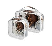 Amooorous 2 Pack 3d Hole White Wall Animal Horse clear decorative mens toiletry bags for traveling TSA approved transparent large cosmetic bags for women shaving essentials de maquillaje para, 3D hole