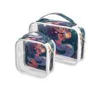Amooorous 2 Pack Anime Style Cute Mermaid Fantasy Dreamy clear decorative travel toiletry bag TSA approved transparent large cosmetic bags for women travel essential the maquillaje, Anime Style Cute