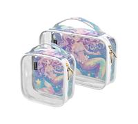 Amooorous 2 Pack Anime-style Cute Mermaid Stars Fantasy clear decorative toiletry bag hanging TSA approved multifunctional travel cosmetic bag Men’s shaving kit maquillaje para, Anime-style cute