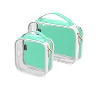 Amooorous 2 Pack Aqua Marine Solid Color Pure Plain clear decorative toiletry bags for traveling women TSA approved multifunctional large cosmetic bag travel essential maquillaje para, aqua marine
