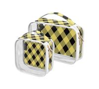 Amooorous 2 Pack Argyle Buffalo Plaid Check Tartan Scotland Yellow Black clear decorative toiletry hanging bag TSA approved transparent large cosmetic bag travel essential para maquillaje, Argyle