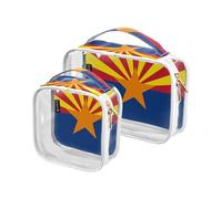 Amooorous 2 Pack Arizona State Flag Az Blue Red clear decorative toiletry travel bag TSA approved waterproof makeup bag small Airport Airline Compliant Bolsa de maquillaje, Arizona State Flag AZ blue