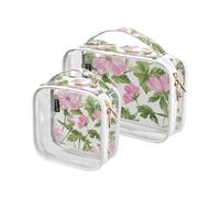 Amooorous 2 Pack Beautiful Pink Summer Flowers clear decorative clear toiletry bag TSA approved transparent bags for women travel essential de maquillaje para, Beautiful pink summer flowers, 1,