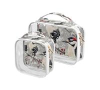 Amooorous 2 Pack Beauty Downy Woodpecker Birds Silver clear decorative hanging travel toiletry TSA approved water-resistant cosmetic bag travel shaving essentials maquillaje para, beauty Downy