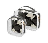 Amooorous 2 Pack Black And White Flower Transparent Decorative Makeup And Dressing Table TSA Approved Small Reusable Cosmetic Bag Shaving Set For Men Couple Maquillaje, Black and White Flower, 1 size