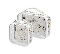 Amooorous 2 Pack Black and White Football clear decorative mens toiletry bags for traveling TSA approved transparent cosmetic bag travel shaving essentials de maquillaje, Black and white football, 1,