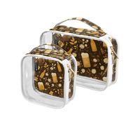 Amooorous 2 Pack Black Golden Beer clear decorative toiletry bag large TSA approved water-resistant cosmetic bags with zipper travel essential de maquillaje, Black golden beer, One Size